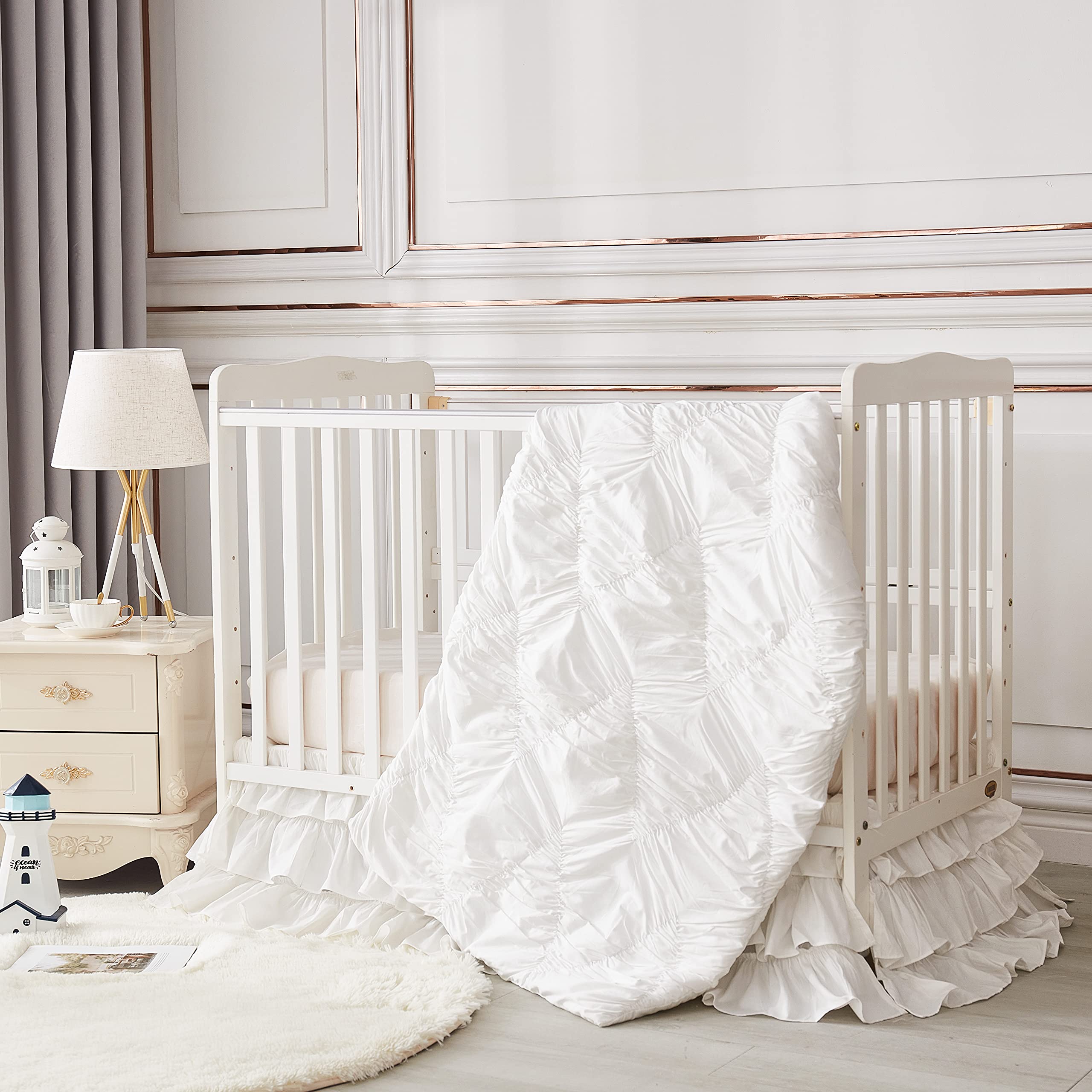Brandream crib skirt machine-washable cold water for easy care.
