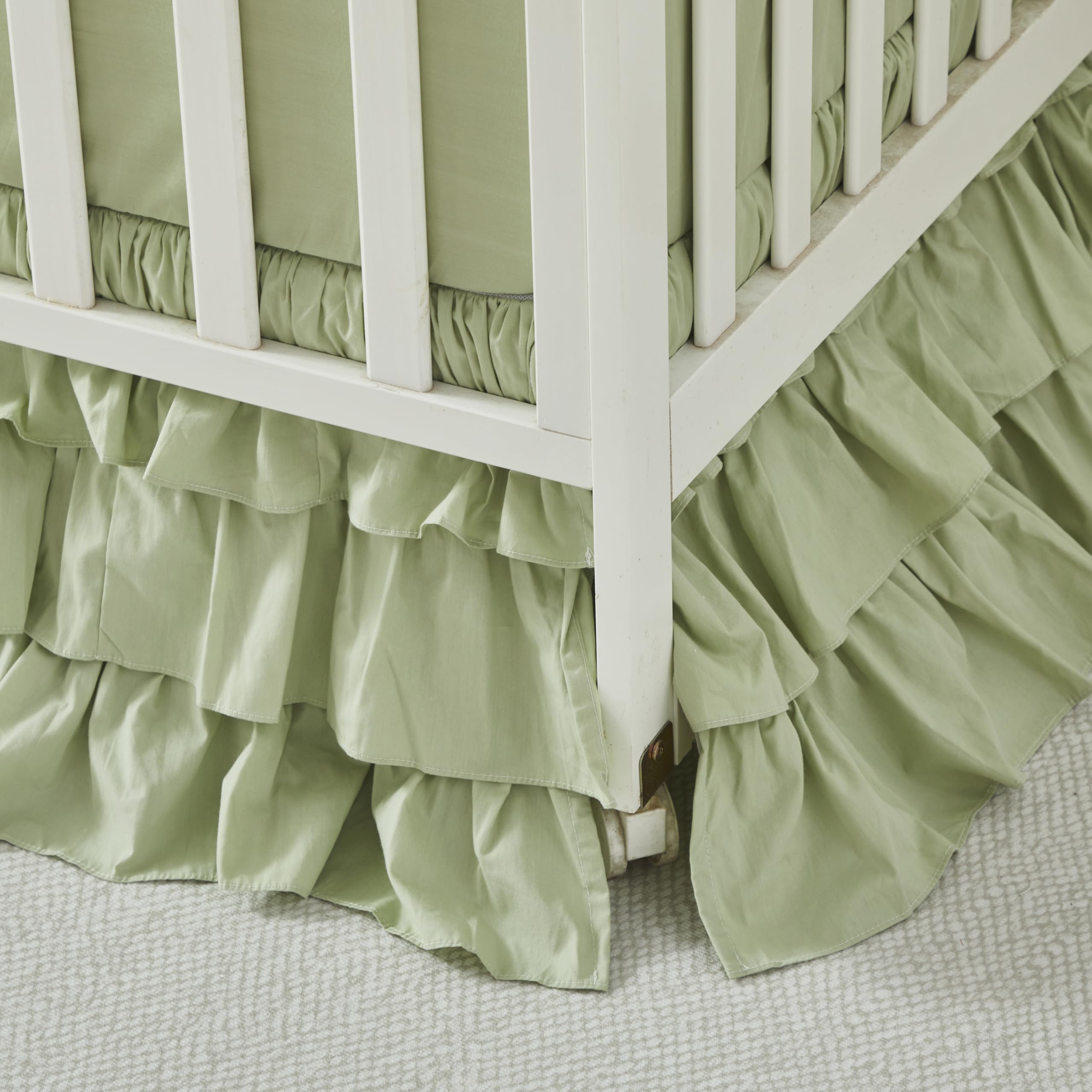 Brandream crib skirt triple layer cotton adds soft texture and nursery elegance.