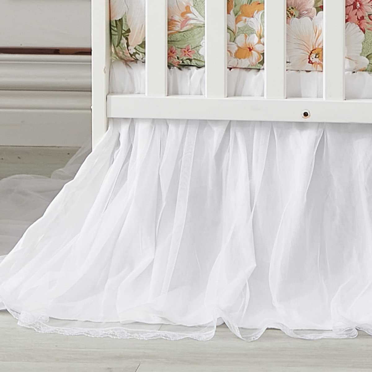 Brandream double-layer cotton bedskirt with lace complements crib and toddler bed decor.