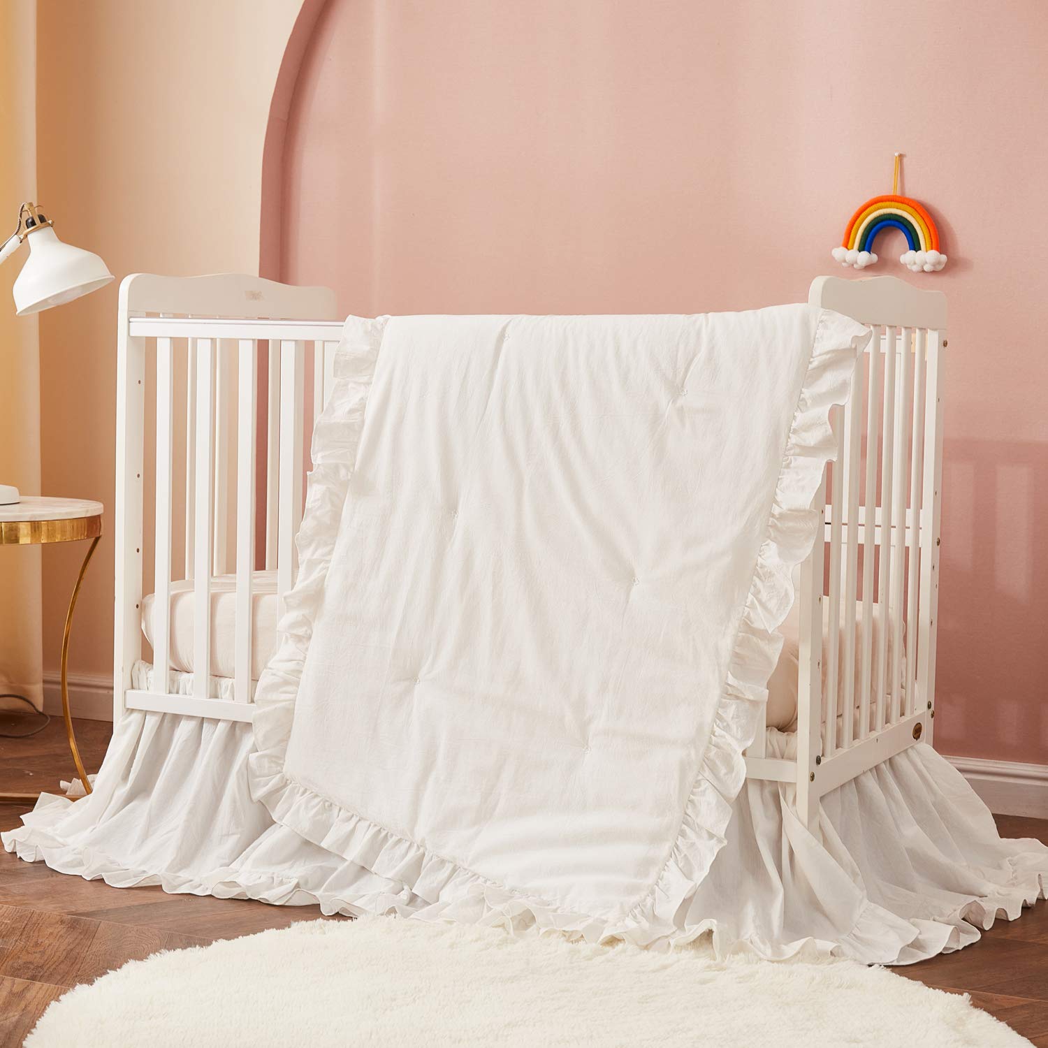 Brandream dust-ruffle crib skirt with a 4-sided drop fits standard cribs for a tidy nursery.