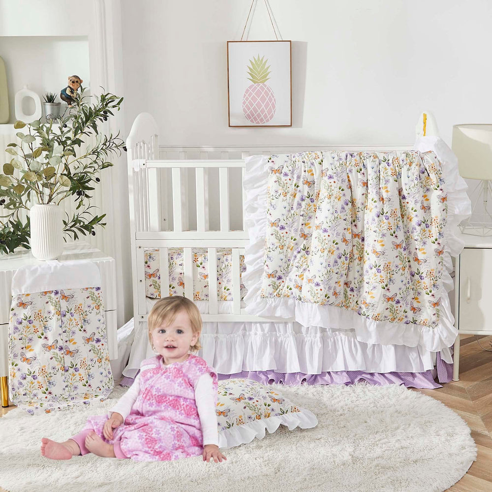 Brandream floral print adds a calming touch to nursery decor.