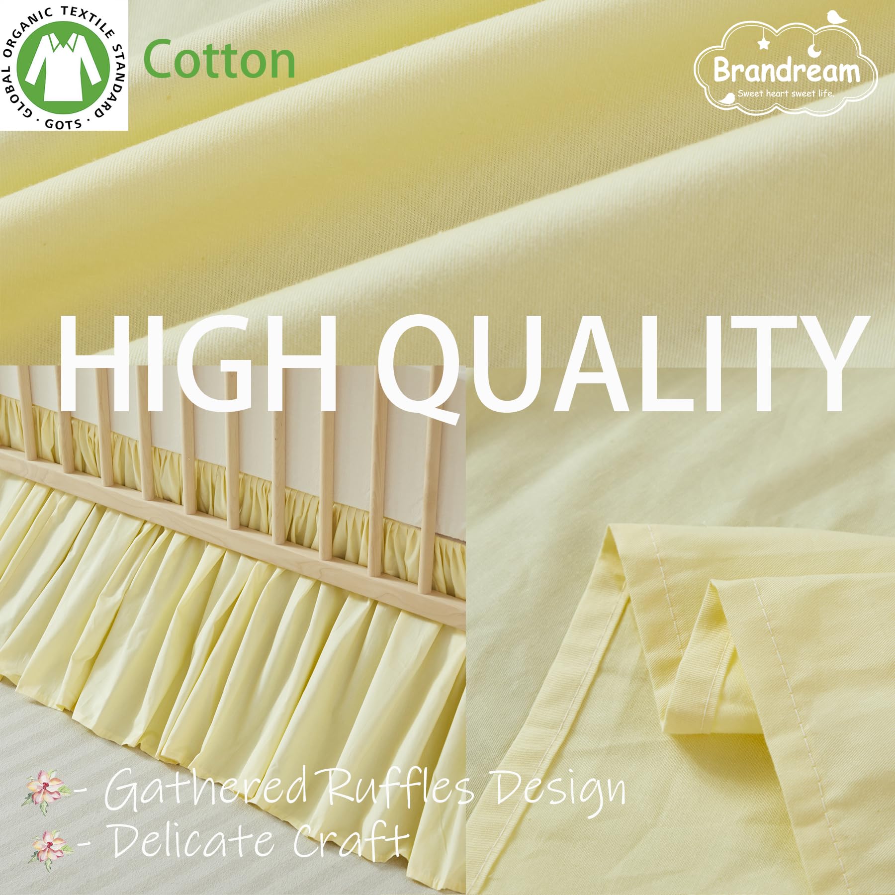 Brandream Gathered Crib Skirt fabric texture highlights breathable 100% cotton