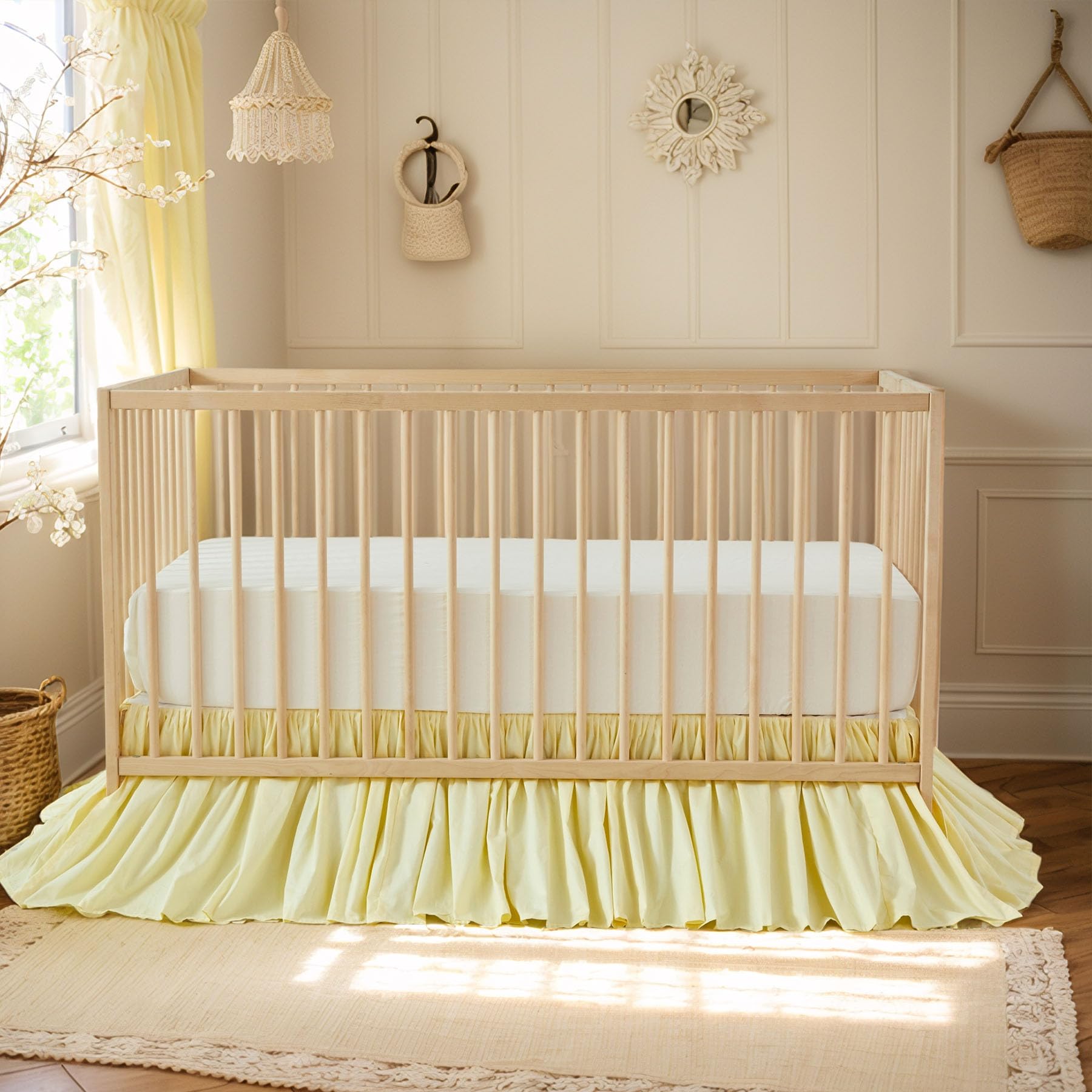 Brandream Gathered Crib Skirt on toddler bed demonstrates extended nursery use