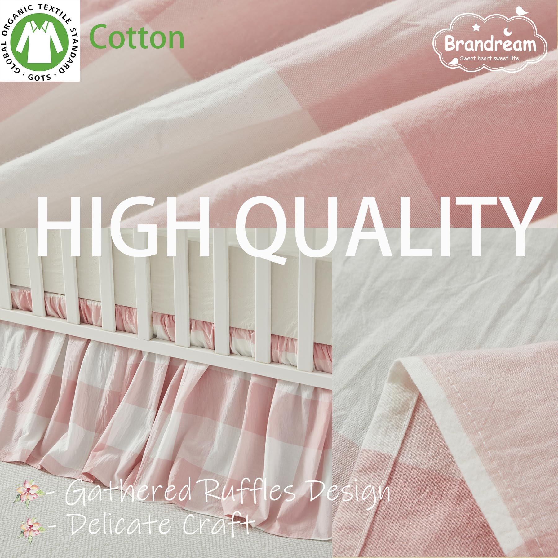 Brandream Crib Skirt folded display highlights easy styling options.