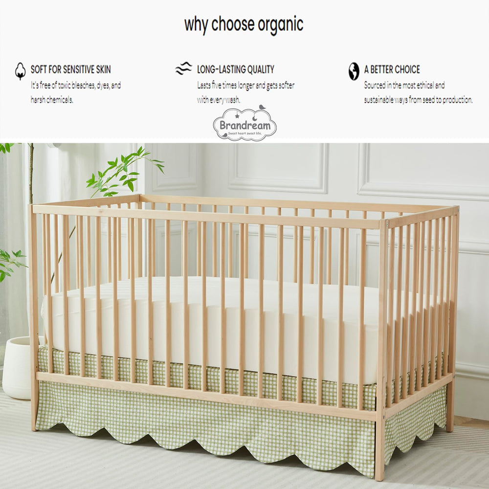 Brandream green gingham crib skirt adds gender-neutral farmhouse charm.