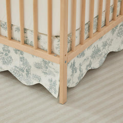 Brandream green toile floral print enhances boho nursery ambiance and warmth.