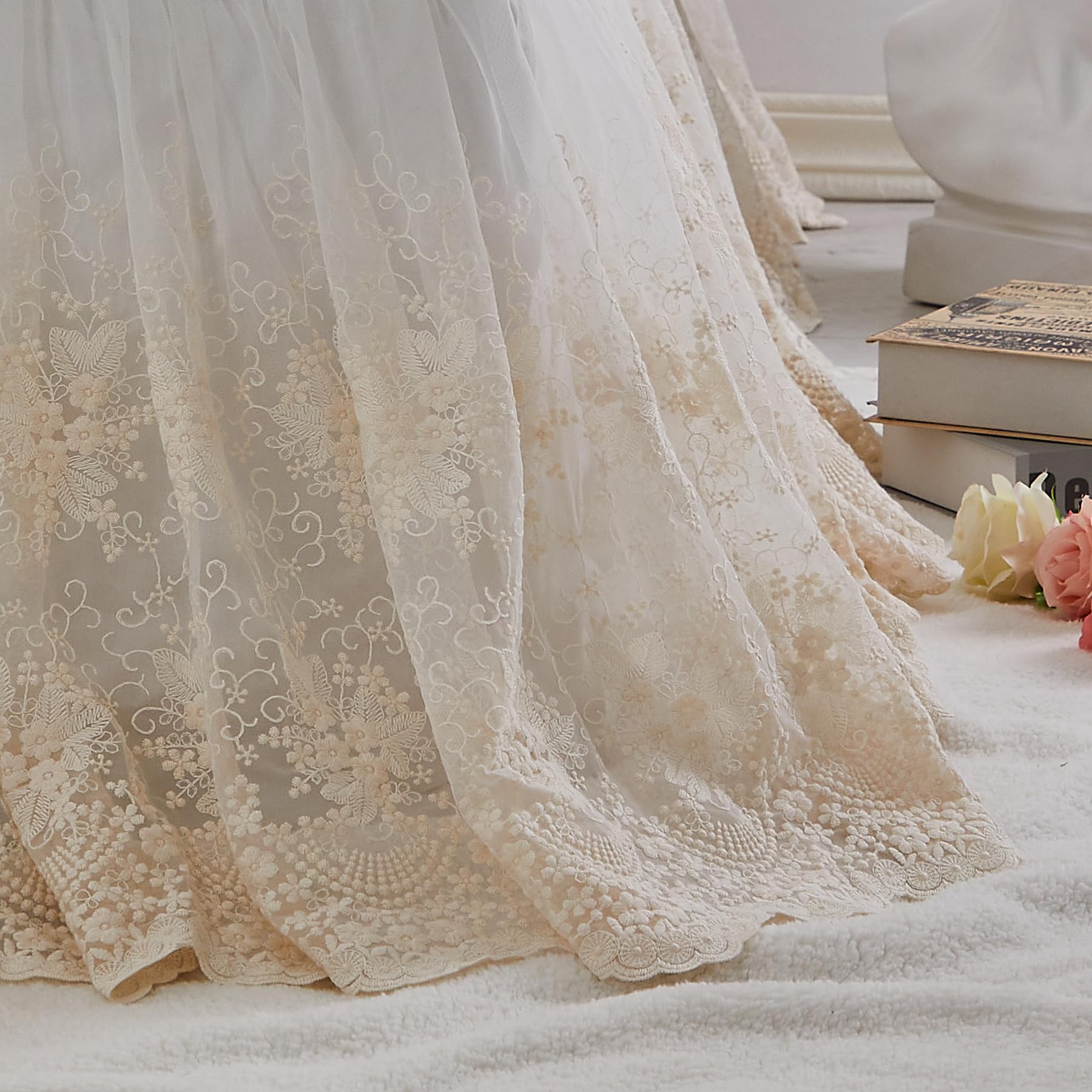 Brandream lace crib skirt edge detail adds vintage charm and soft finish.