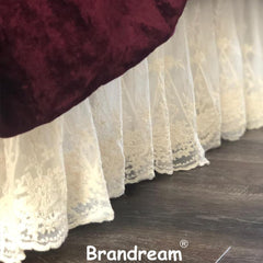 Brandream lace crib skirt front angled view highlights delicate trim and vintage charm