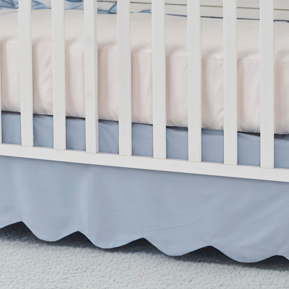 Brandream Mist Blue Crib Skirt close-up edge highlights soft cotton texture and color