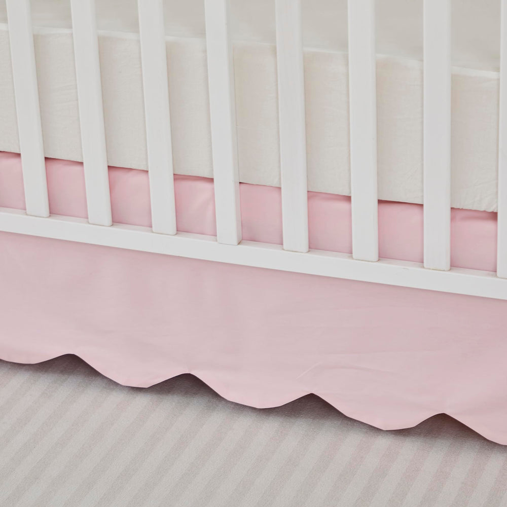 Brandream scallop edge crib skirt machine-washable fabric simplifies nursery care.