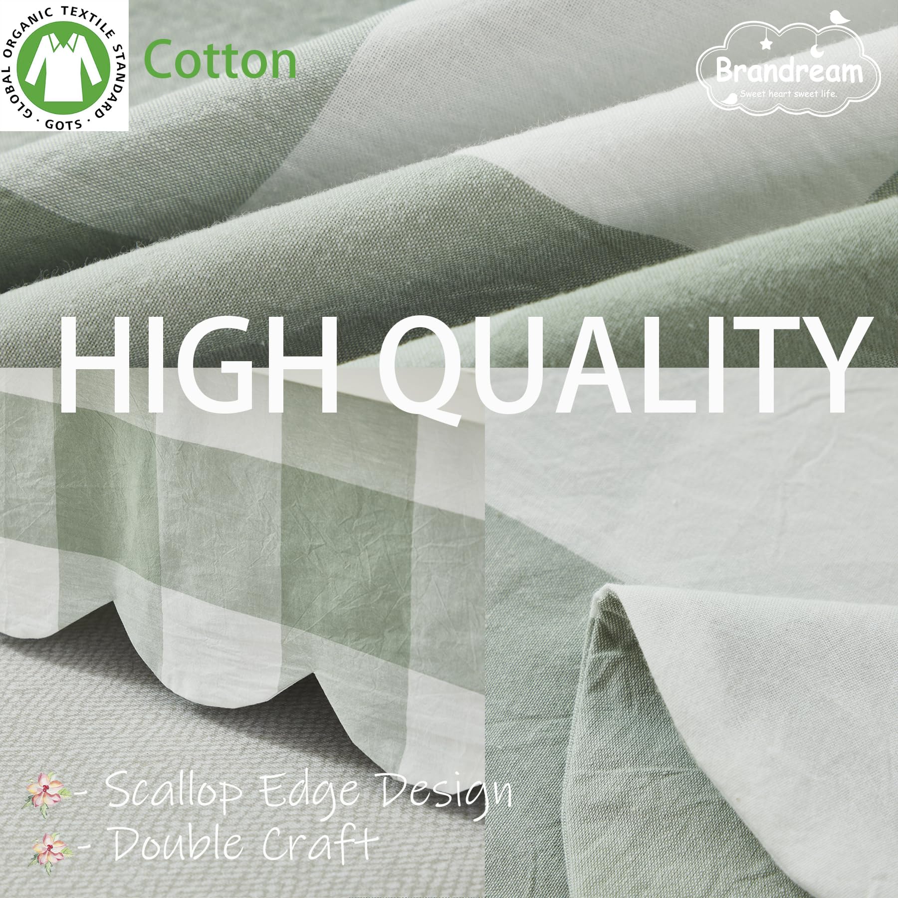 Brandream sage-green crib skirt coordinates with neutral decor and calming vibes.