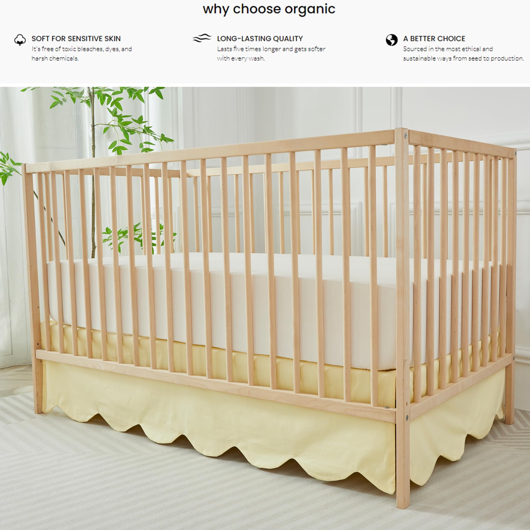 Brandream baby room setup shows cohesive textiles with the scallop edge crib skirt.