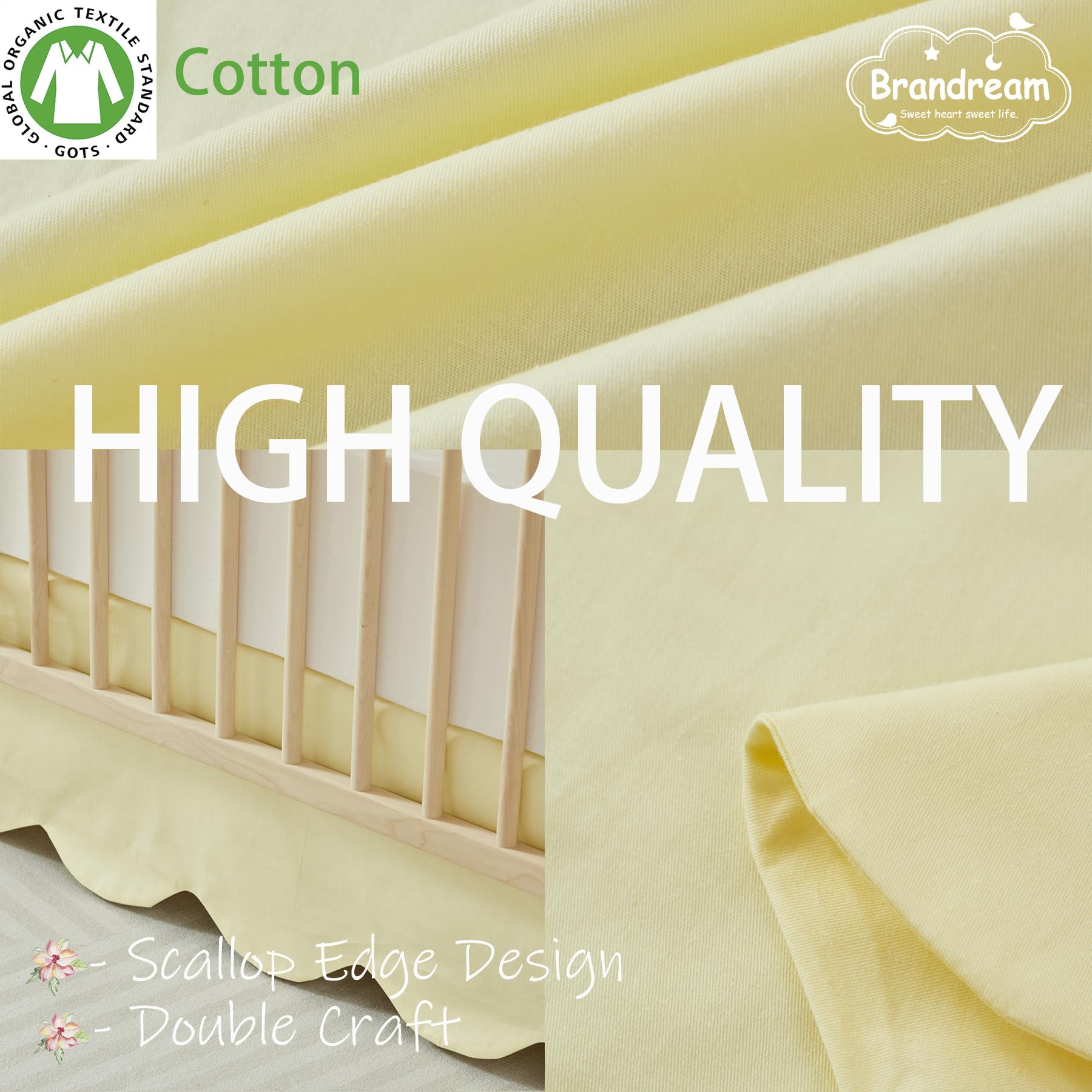 Brandream cotton crib skirt closeup shows durable weave and clean finish.