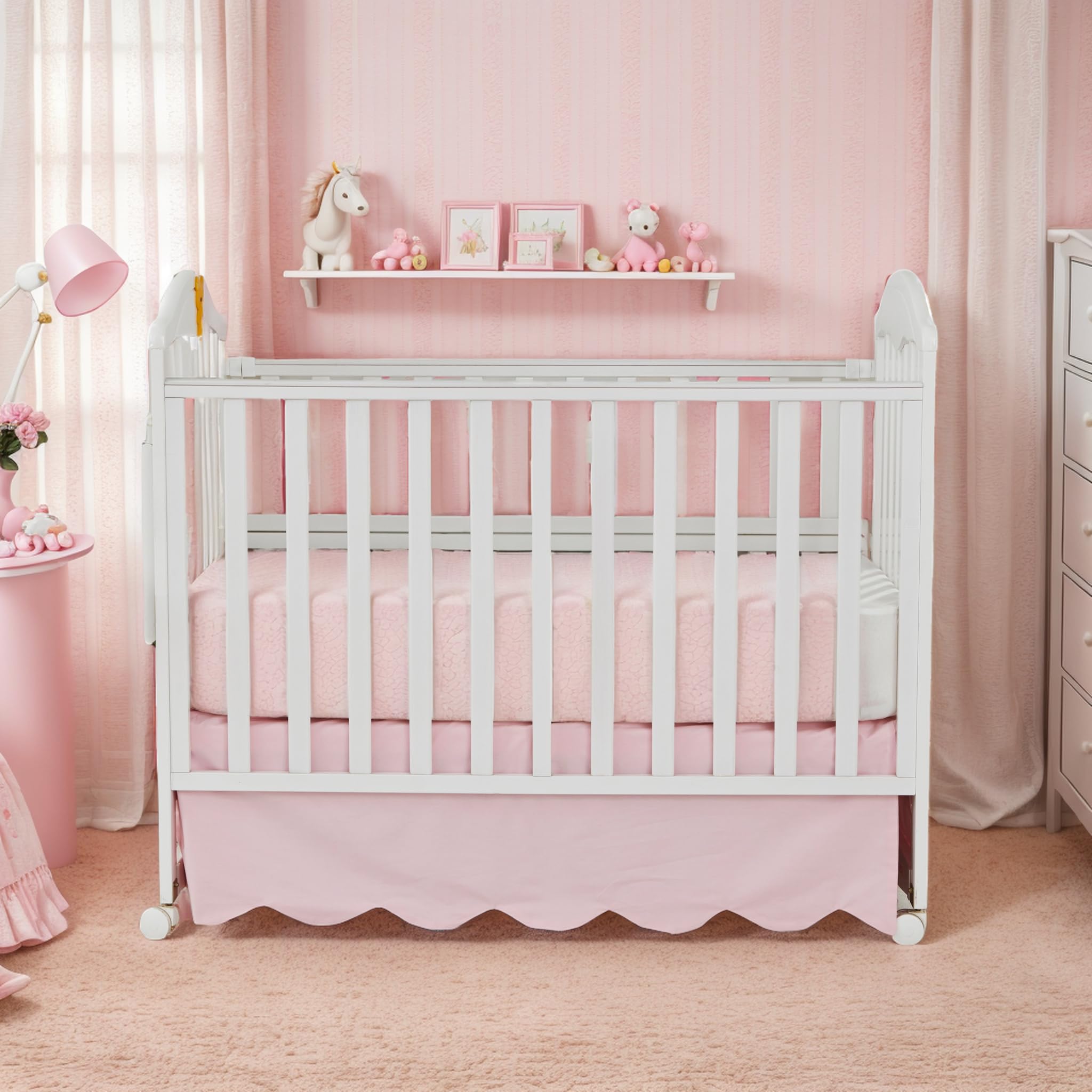 Brandream scallop edge crib skirt four-sided drop ideal for full crib coverage.