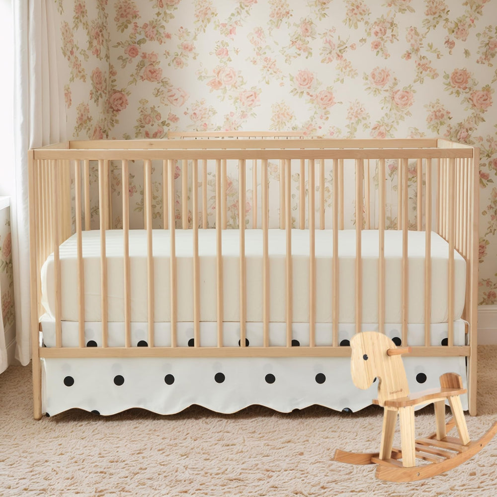 Brandream scallop edge crib skirt black polka dots elevates modern nursery.