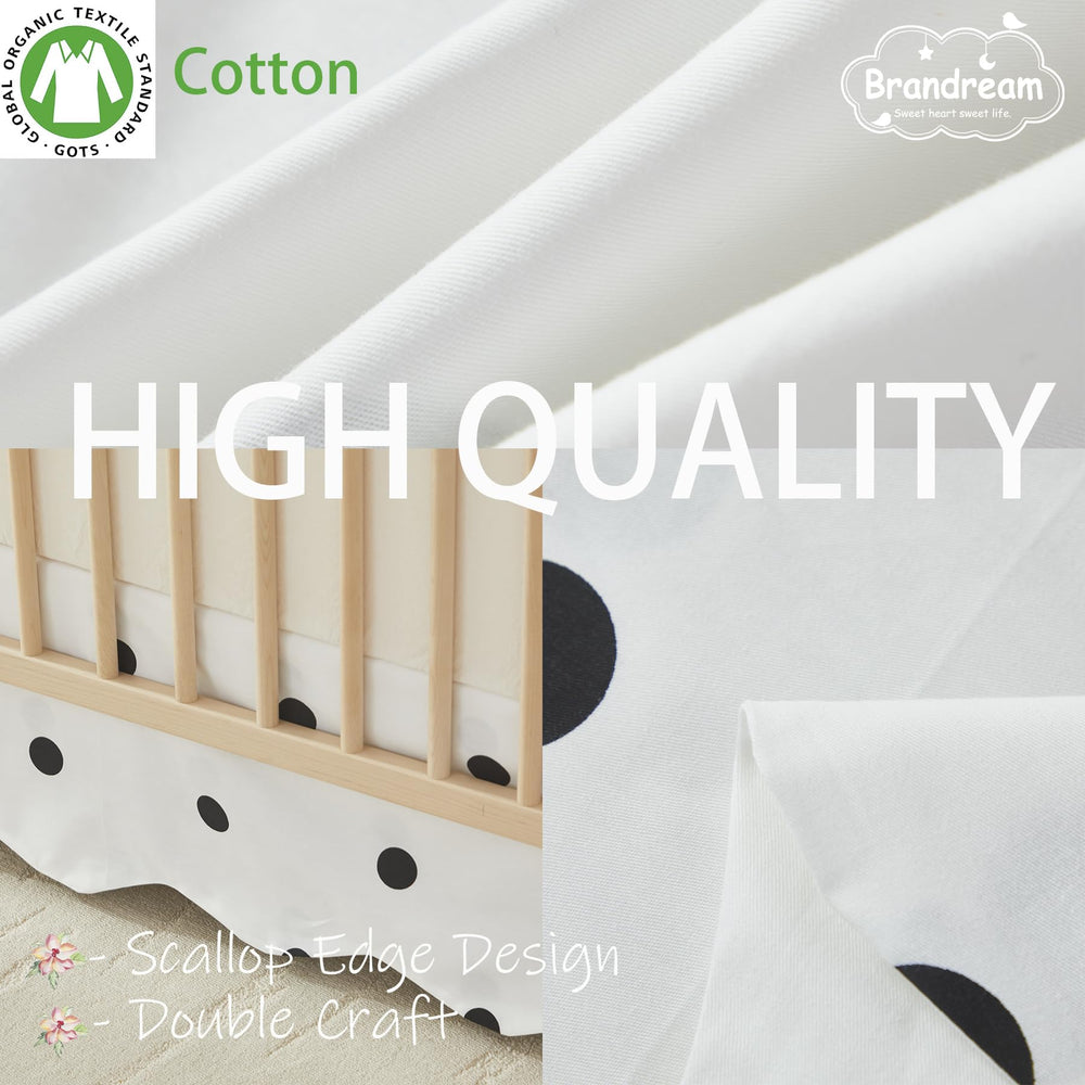 Brandream scallop edge crib skirt close-up highlights boho details and premium cotton.