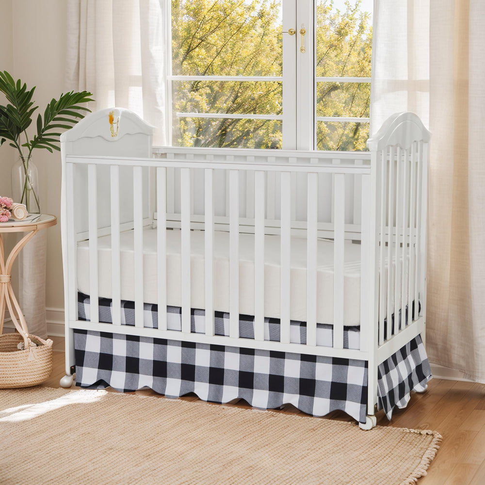 Brandream Scallop Edge Crib Skirt in buffalo check complements farmhouse decor