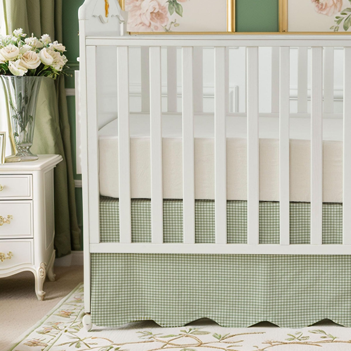Brandream scallop-edge crib skirt closeup shows soft cotton for a cozy nursery.
