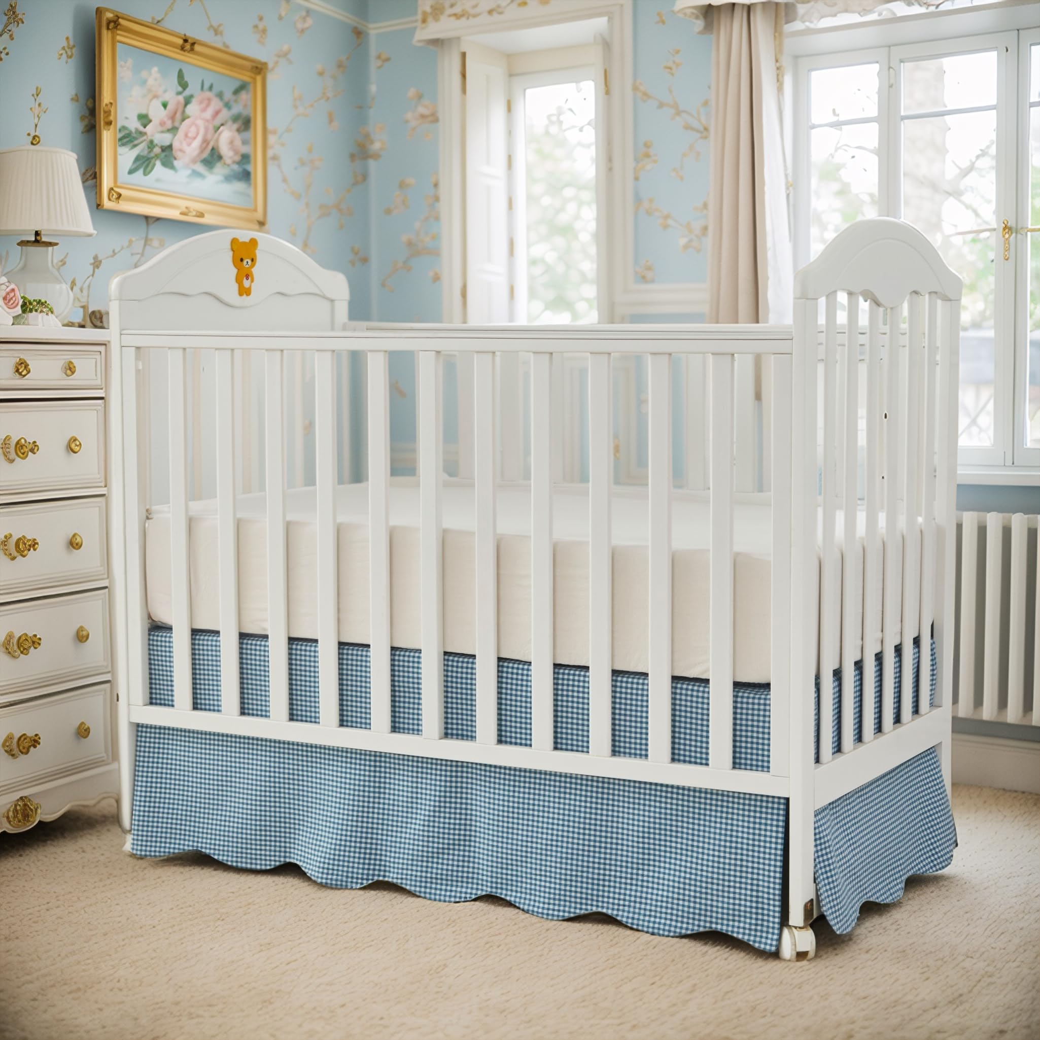 Brandream scallop edge crib skirt closeup stitching showcases refined cotton craftsmanship