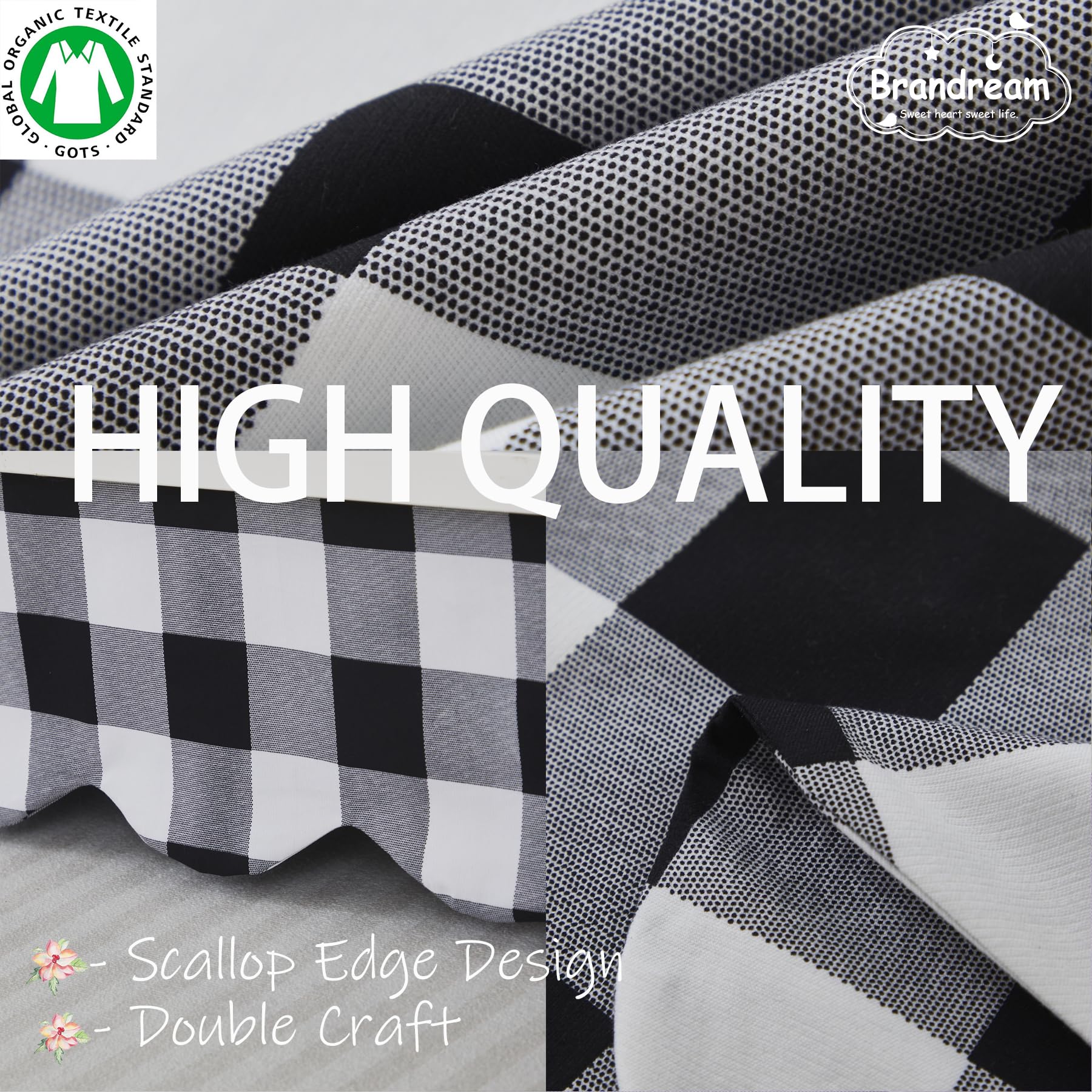 Brandream Scallop Edge Crib Skirt with 52x28x16 drop fits standard cribs and toddler beds