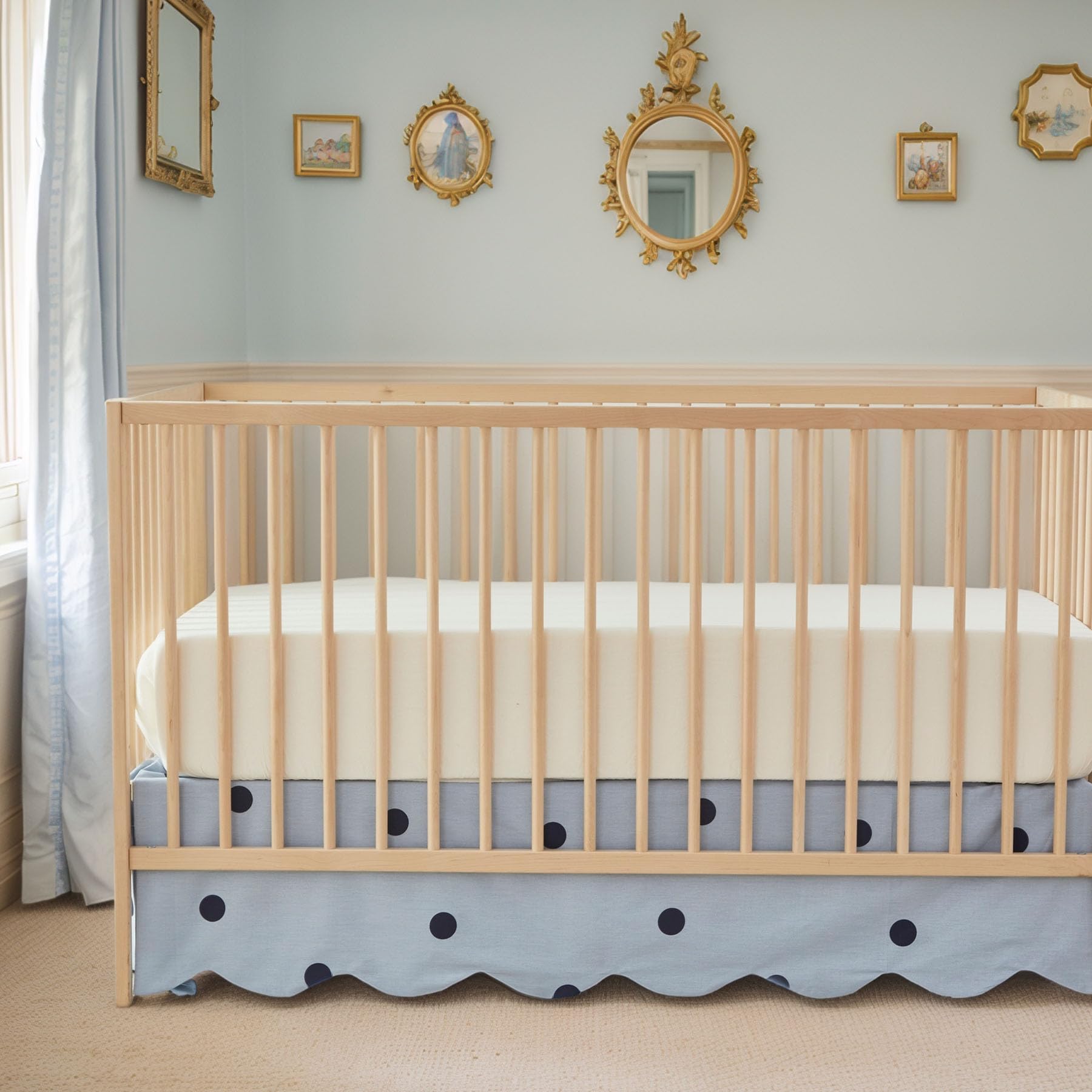 Brandream scallop edge crib skirt easy-care cotton, machine washable.