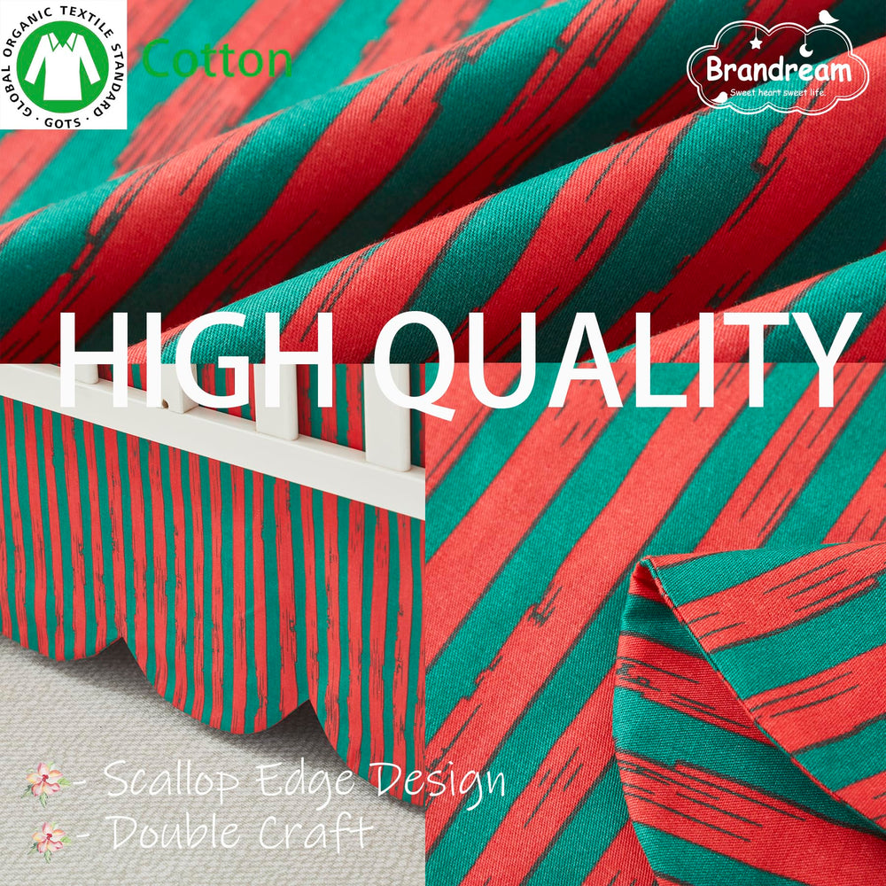 Brandream scallop edge crib skirt showcases holiday trim for cozy nursery styling.