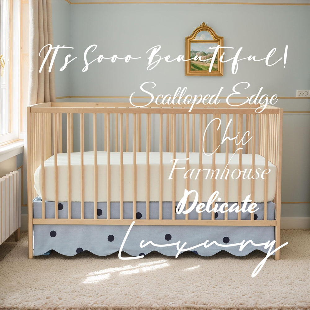 Brandream scallop edge crib skirt four-sided design with elegant scalloped trim.