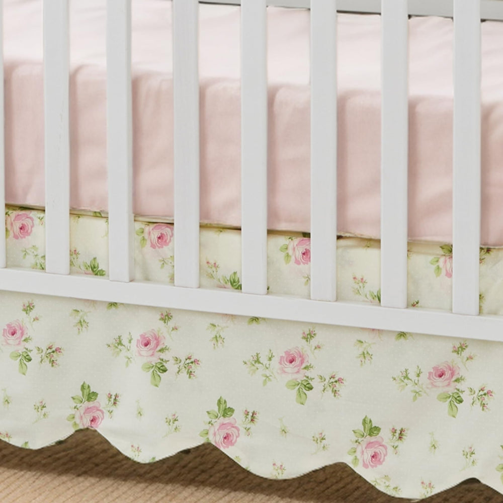 Brandream scallop edge crib skirt full view showcases farmhouse chic nursery style.