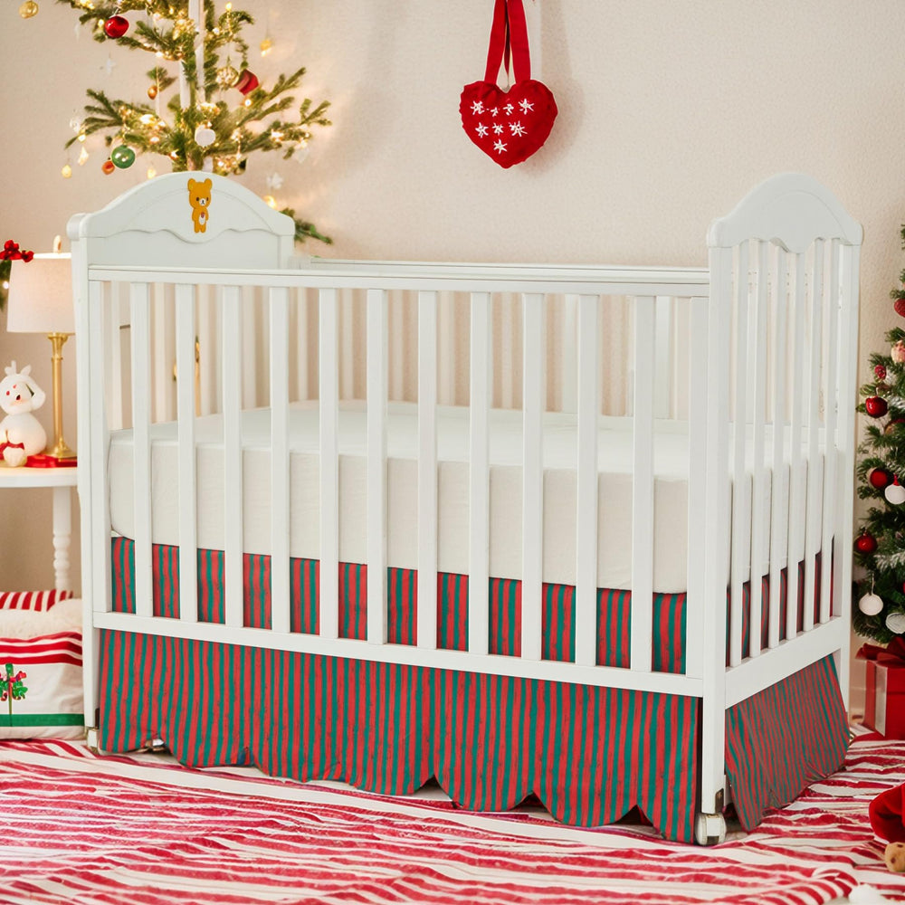 Brandream scallop edge crib skirt conceals under-crib storage for neat spaces.