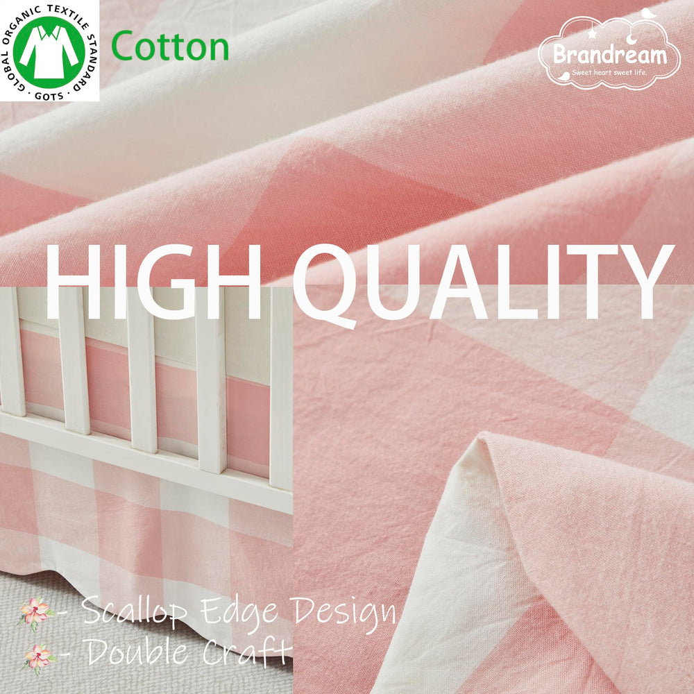 Brandream scallop-edge crib skirt light pink gingham adds soft, cozy charm.