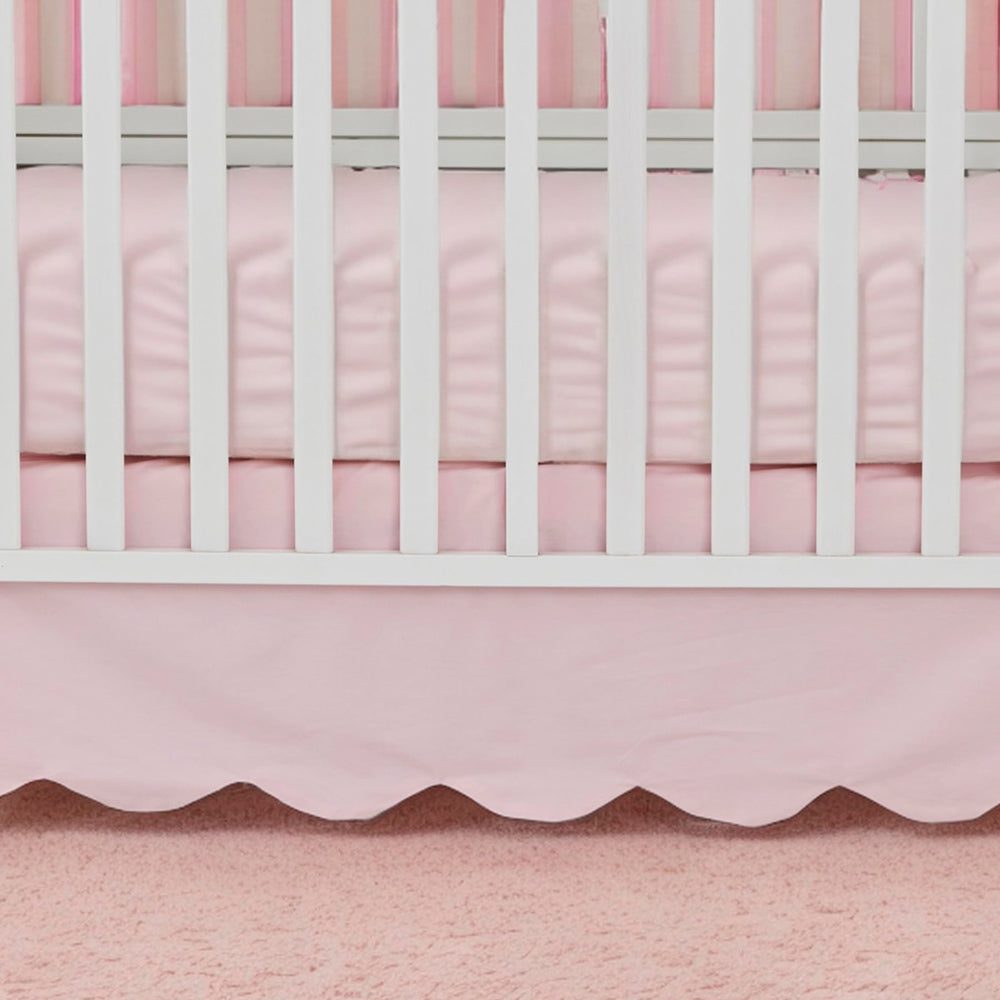Brandream scallop edge crib skirt on a standard crib enhances Boho chic style.