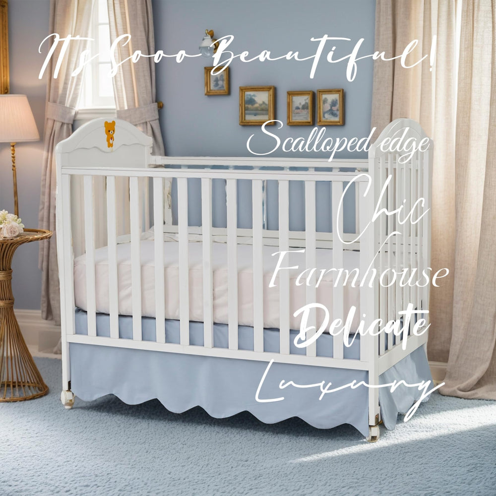 Brandream Scallop Edge Crib Skirt side drape demonstrates clean, easy crib-to-bed transition