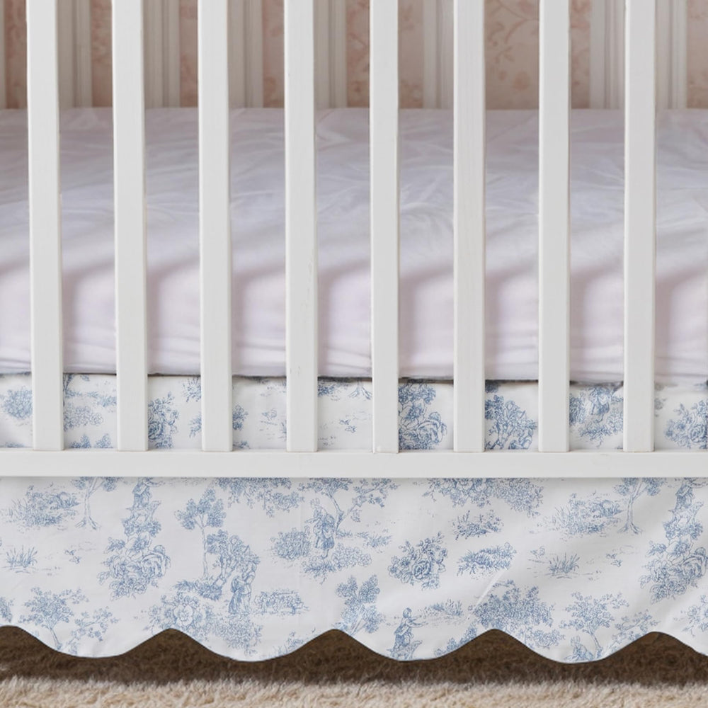 Brandream scallop edge crib skirt trim detail highlighting elegant nursery decor.