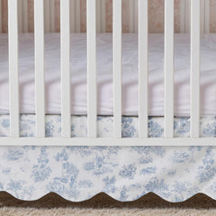 Brandream scallop edge crib skirt trim detail highlighting elegant nursery decor.