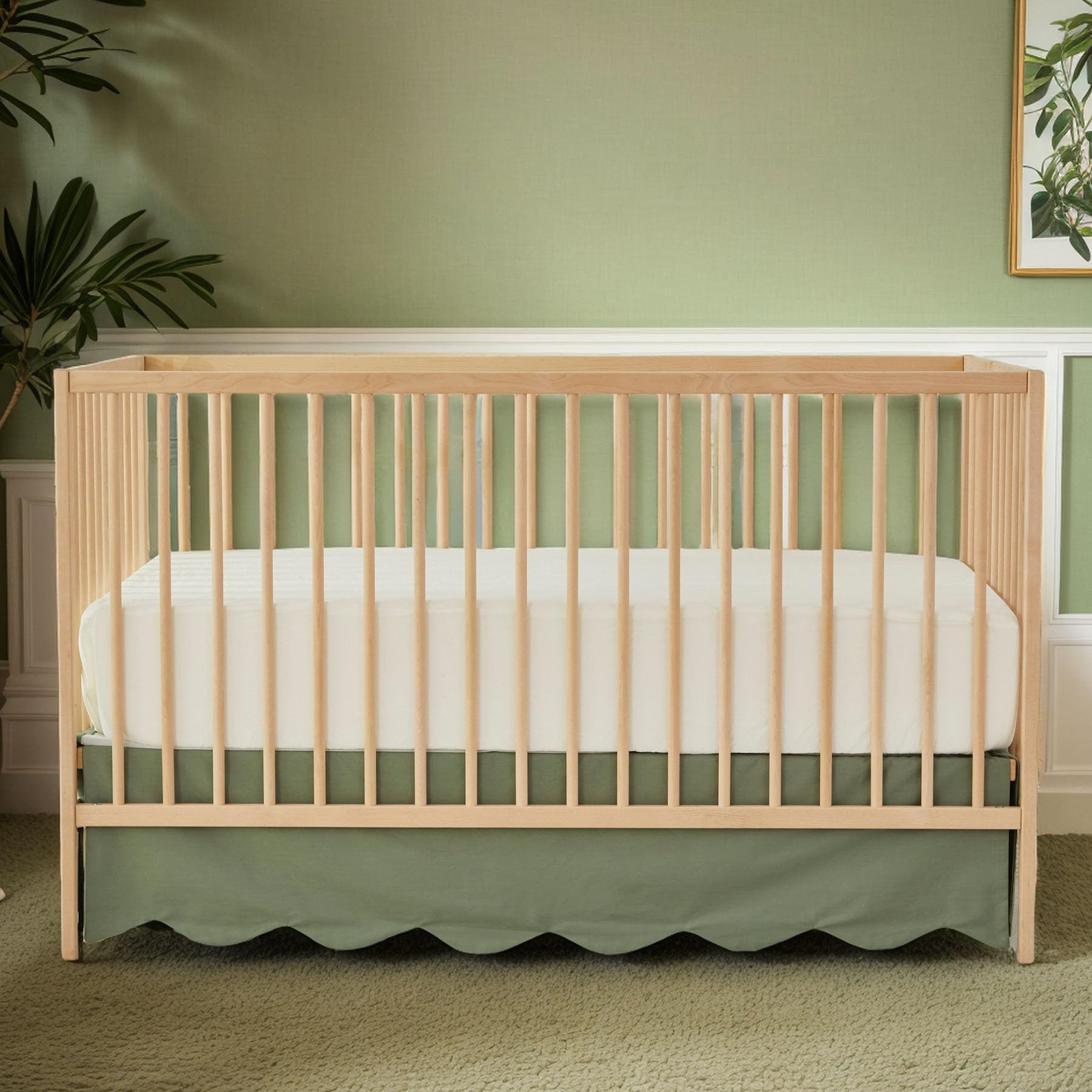 Brandream scallop edge crib skirt closeup showing soft cotton texture and finish