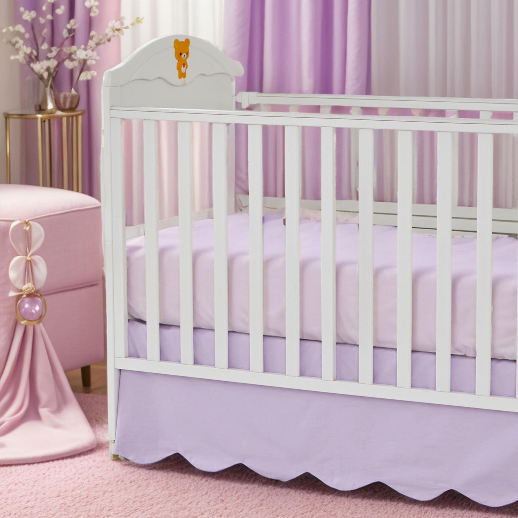 Brandream scallop edge crib skirt with durable cotton for elegant nursery styling.