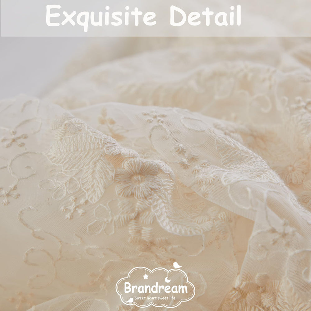 Brandream soft textured dust ruffle enhances cozy nursery ambience.