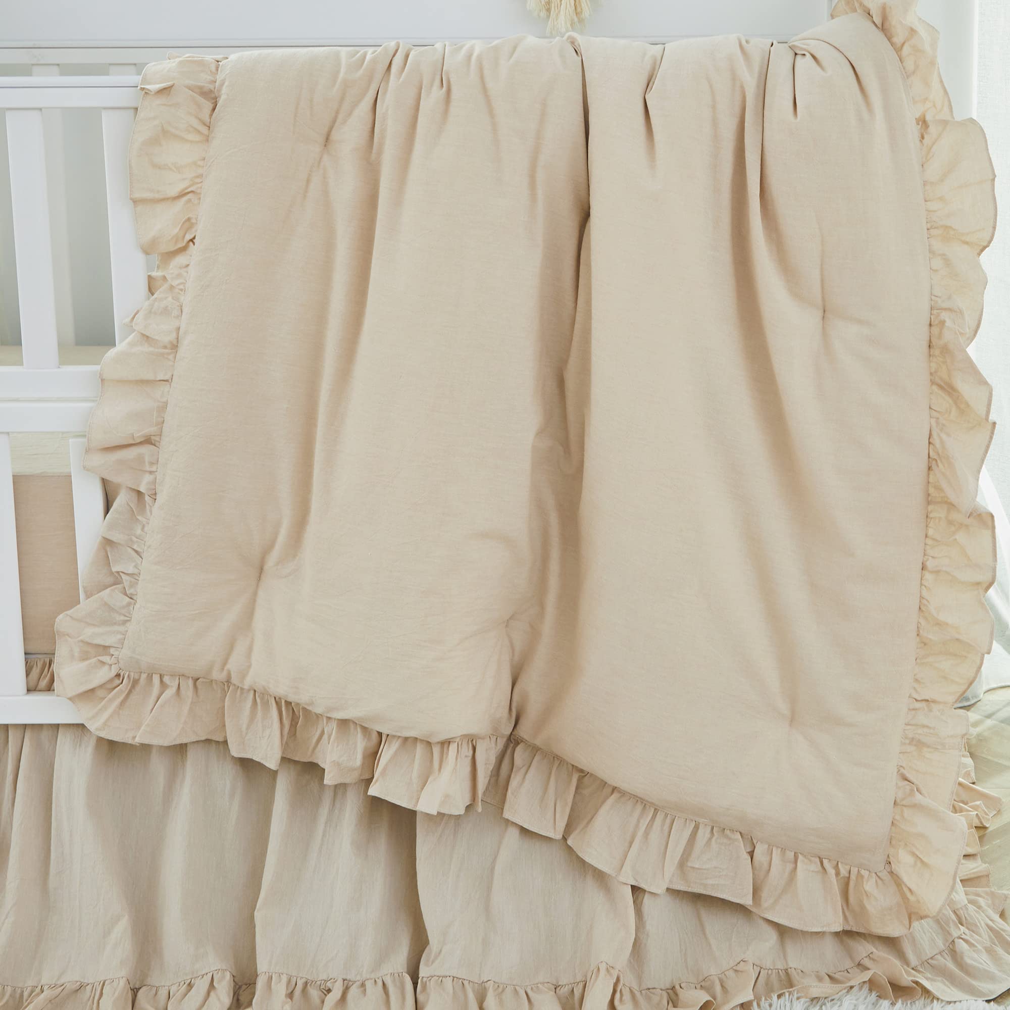 Brandream 100% washed cotton crib sheet highlights breathable, gentle feel for all-season comfort.
