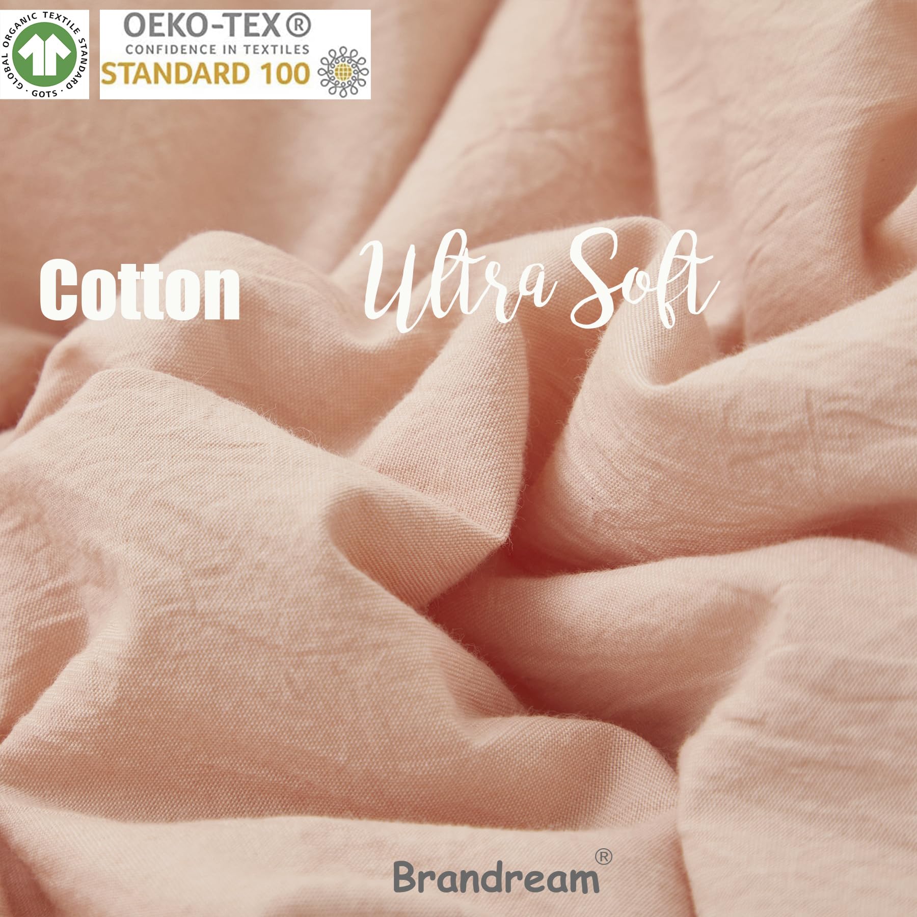Brandream washed cotton fabric swatch highlights softness and easy care.