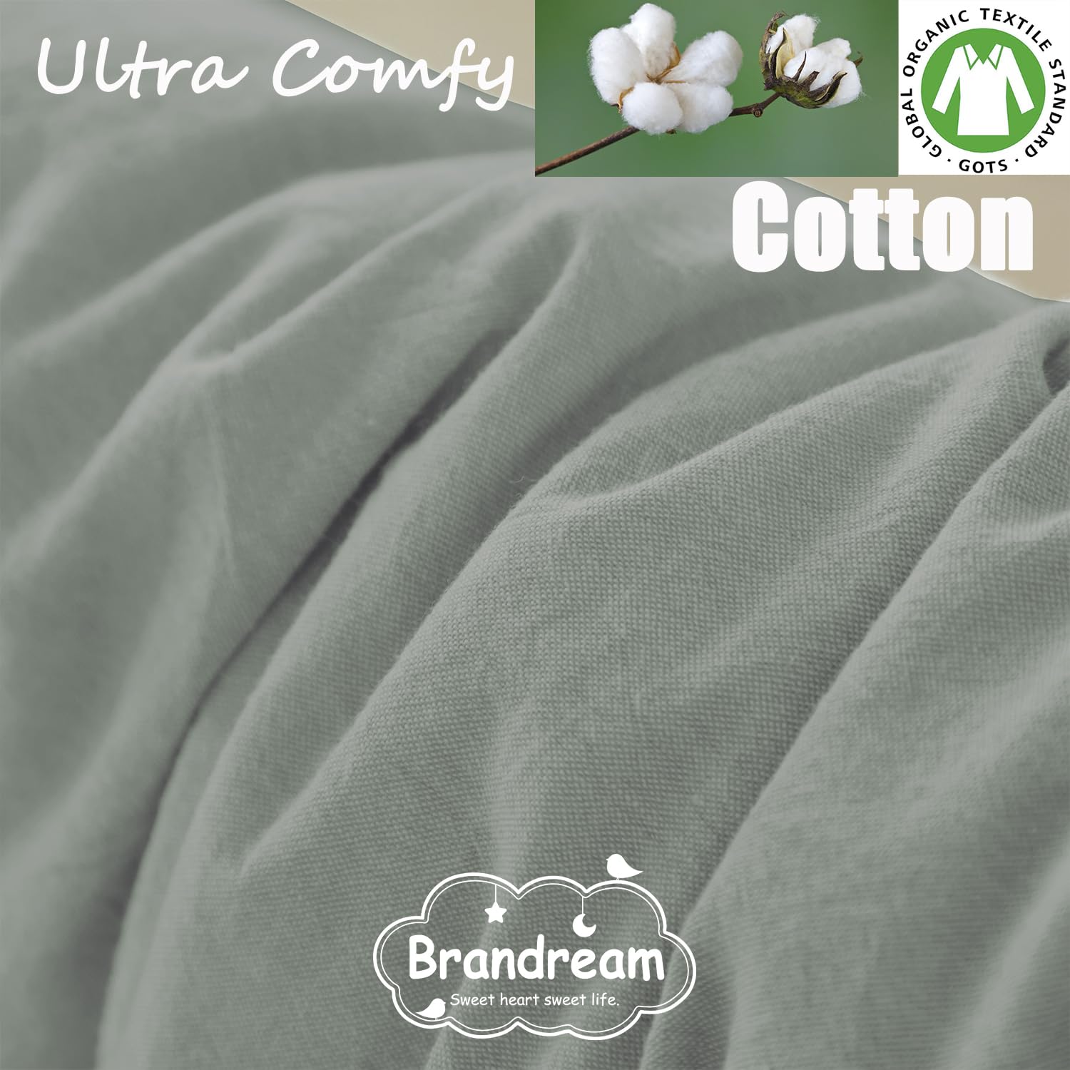 Brandream washed cotton fitted sheet in green provides breathable sleep base