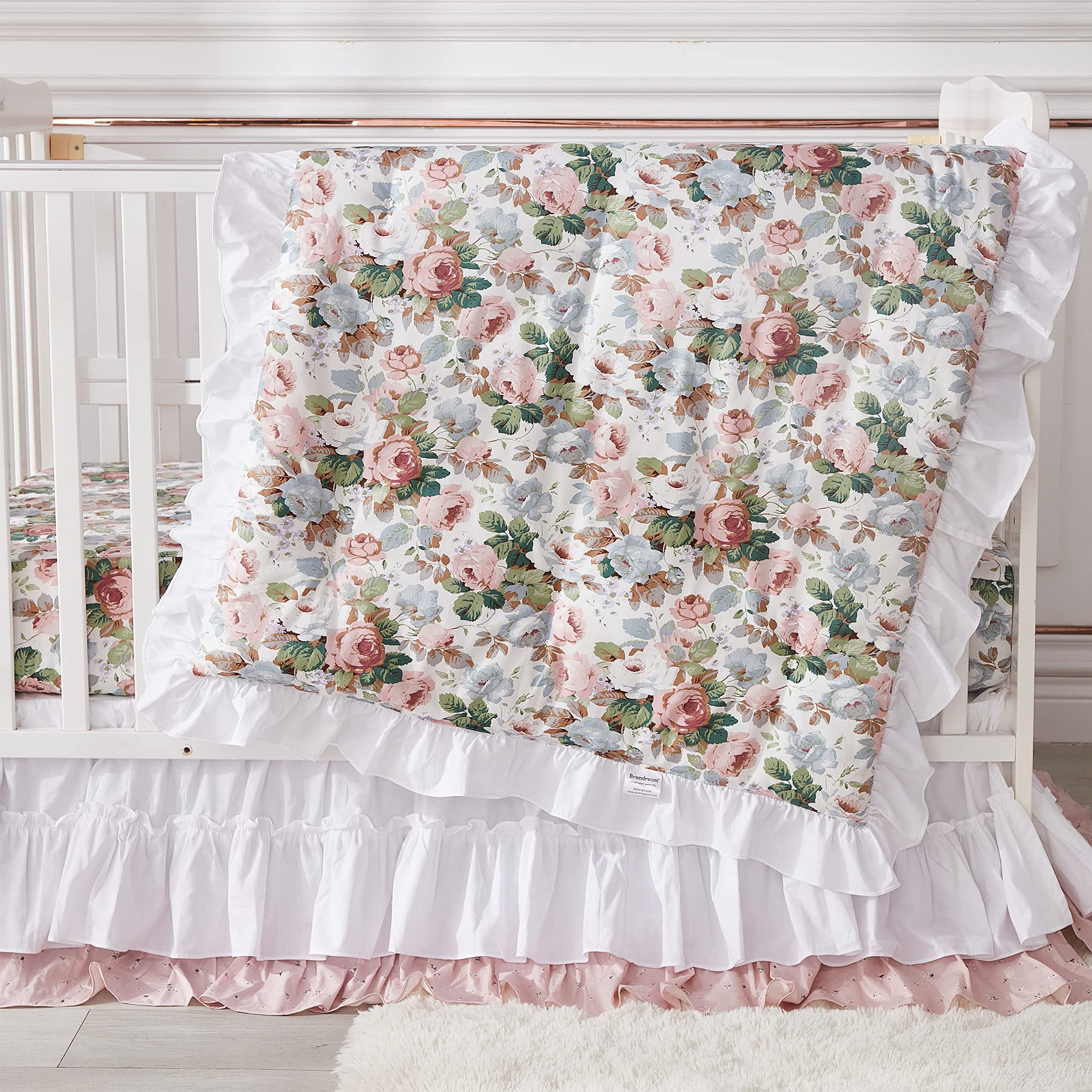 Brandream watercolor rose floral quilt with hand tufting for a cozy nursery