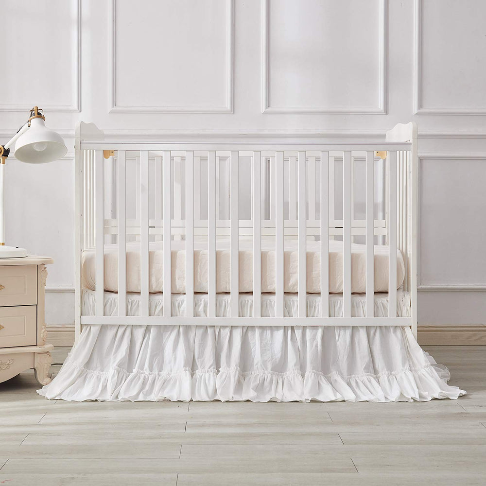 Brandream white crib skirt solid color complements toddler beds and cribs.