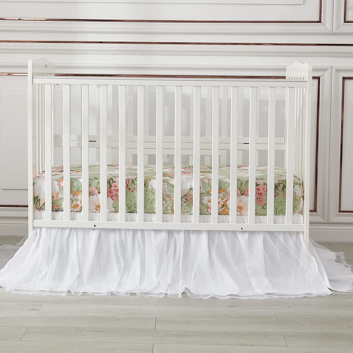 Brandream white tulle overlay creates playful yet refined nursery ambiance.