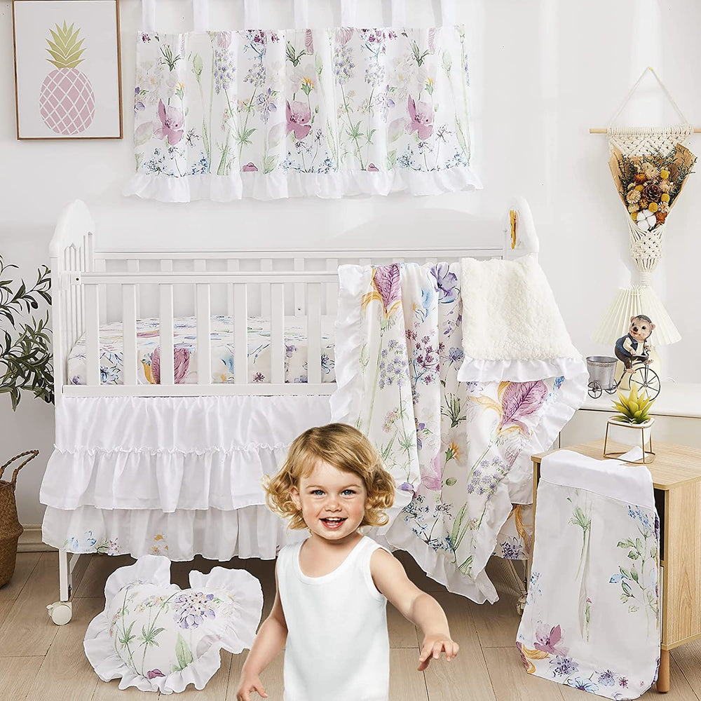Brandream Wildflower Butterfly crib bedding skirt enhances nursery style and organization.