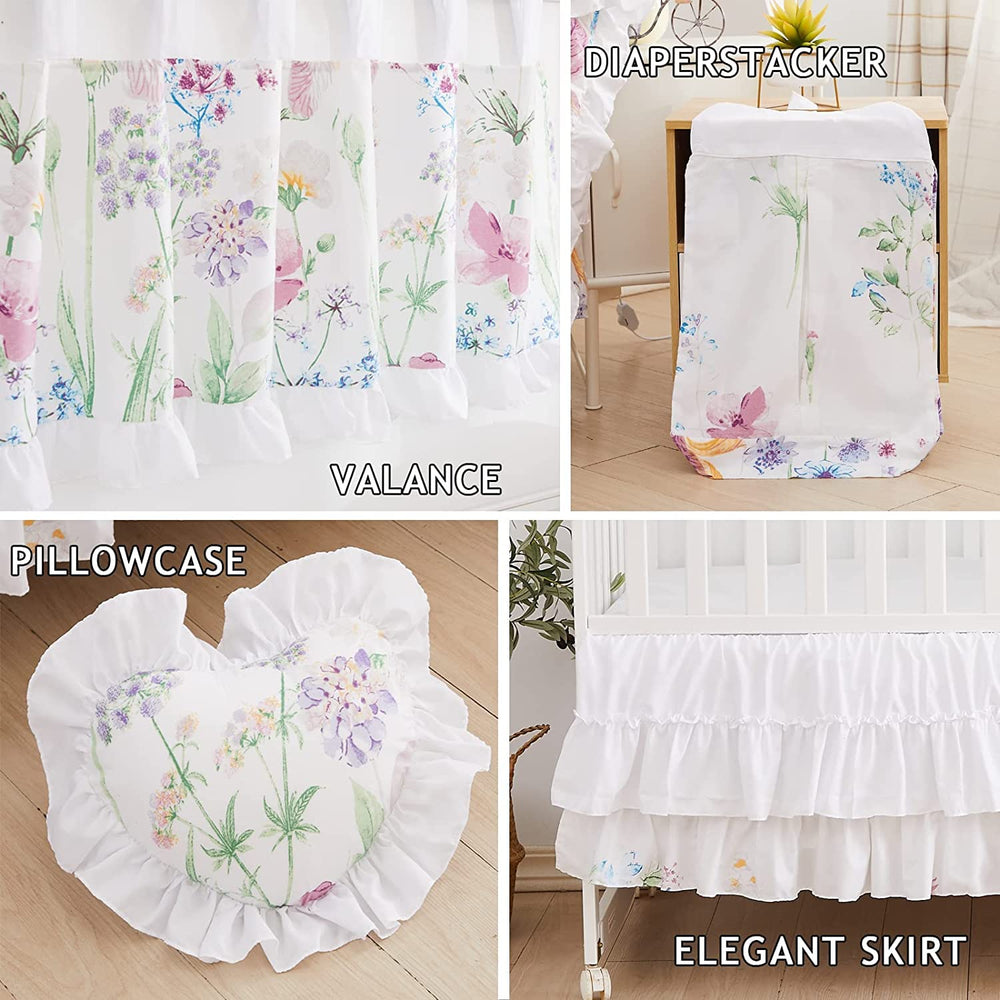 Brandream Wildflower Butterfly crib bedding valance softens light with floral charm.