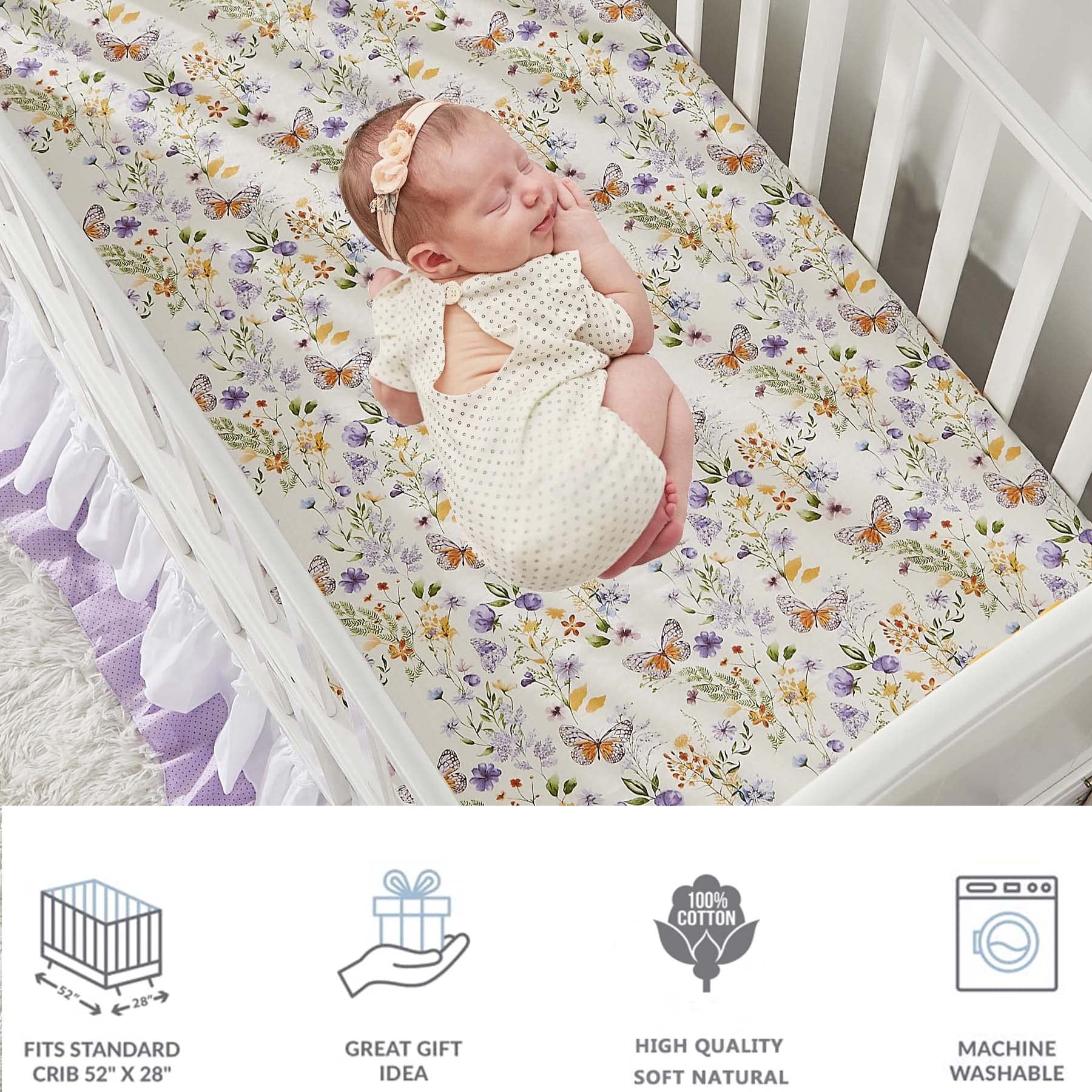 Brandream Wildflower crib-skirt-ruffle adds a polished touch and gentle texture.