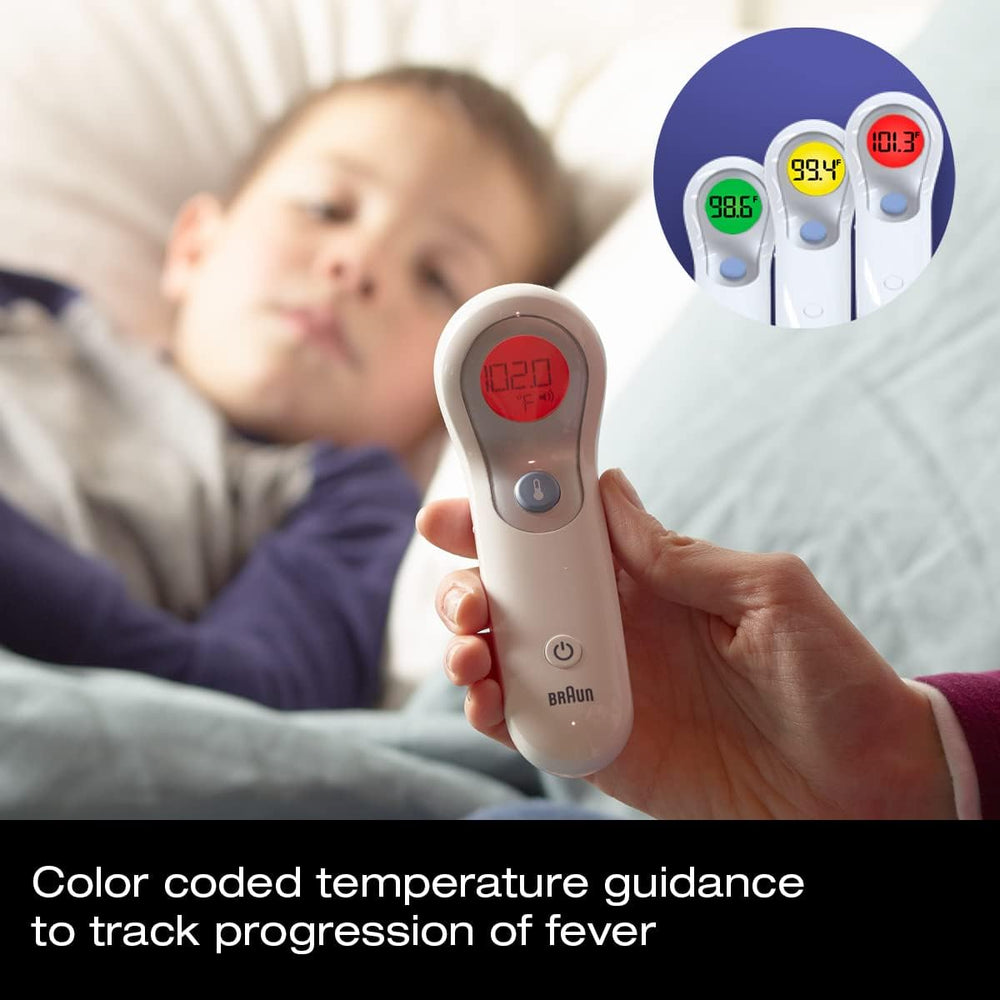 Braun pediatrician-recommended thermometer supports reliable family fever checks.