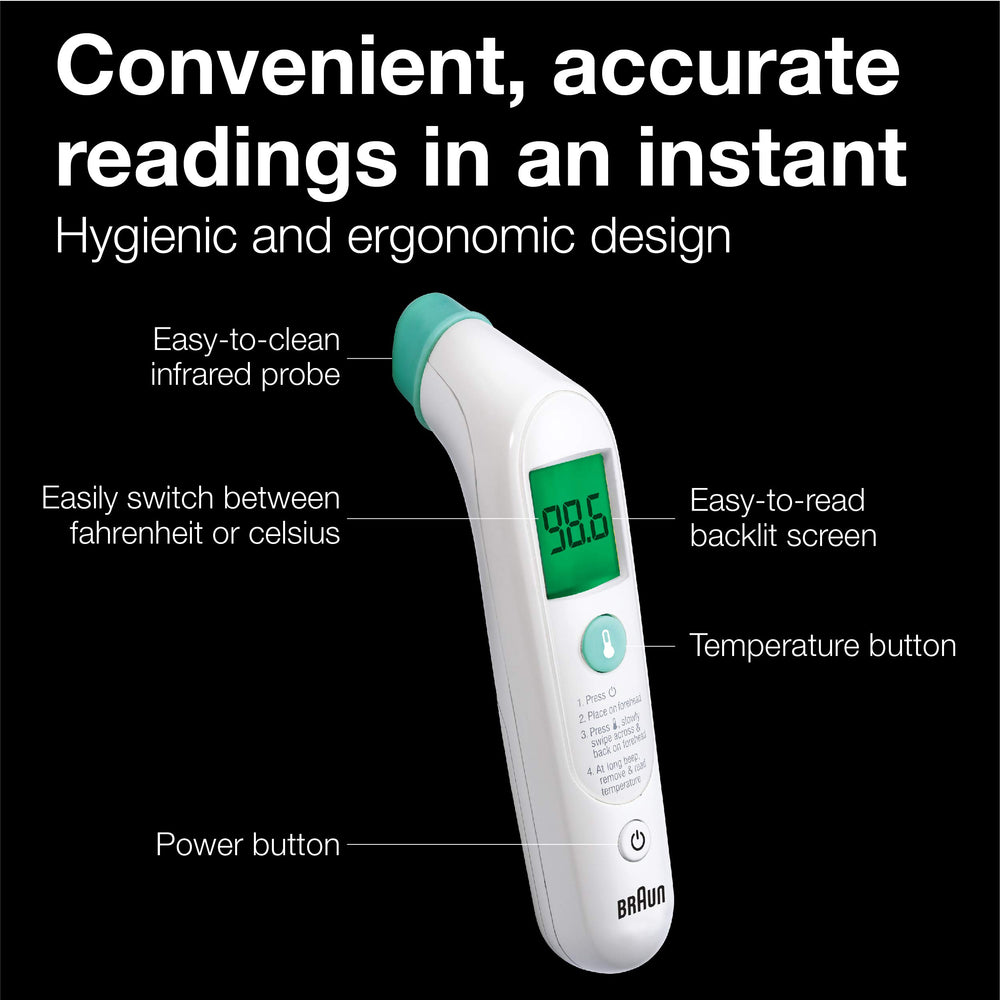 Braun TempleSwipe 60-point infrared scan across forehead for reliable results.