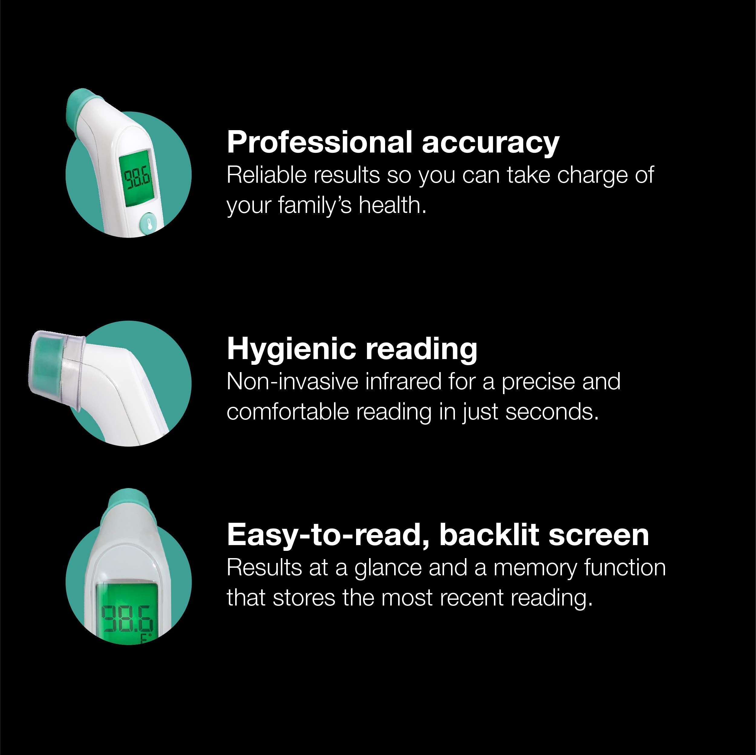 Braun TempleSwipe memory recalls last reading for easy temperature tracking.