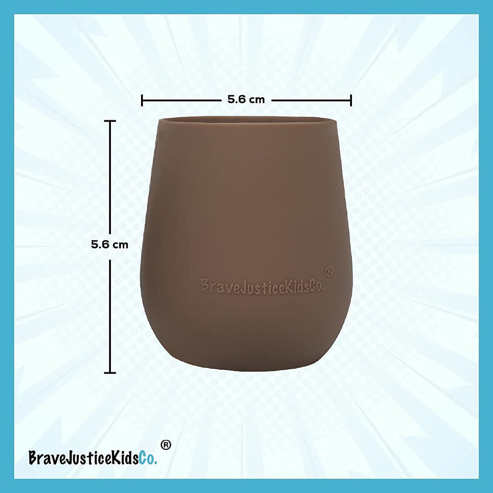 BraveJusticeKidsCo Teenie Tiny Cup on table during mealtime supports independent sipping
